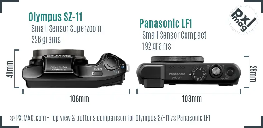 Olympus SZ-11 vs Panasonic LF1 top view buttons comparison