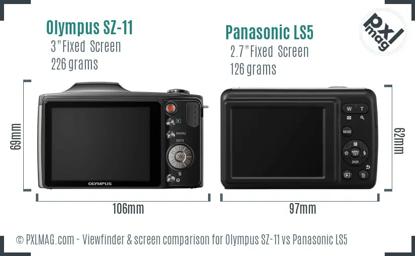 Olympus SZ-11 vs Panasonic LS5 Screen and Viewfinder comparison