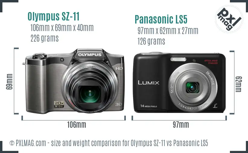 Olympus SZ-11 vs Panasonic LS5 size comparison