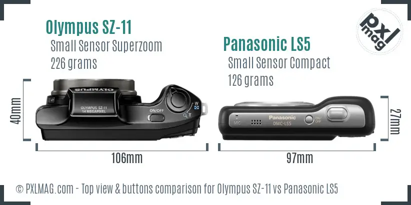 Olympus SZ-11 vs Panasonic LS5 top view buttons comparison