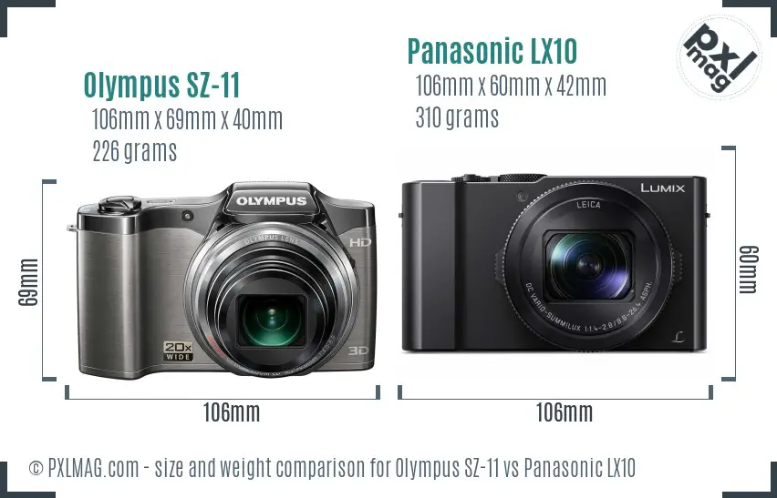 Olympus SZ-11 vs Panasonic LX10 size comparison Olympus SZ-11 vs Panasonic LX10 size comparison