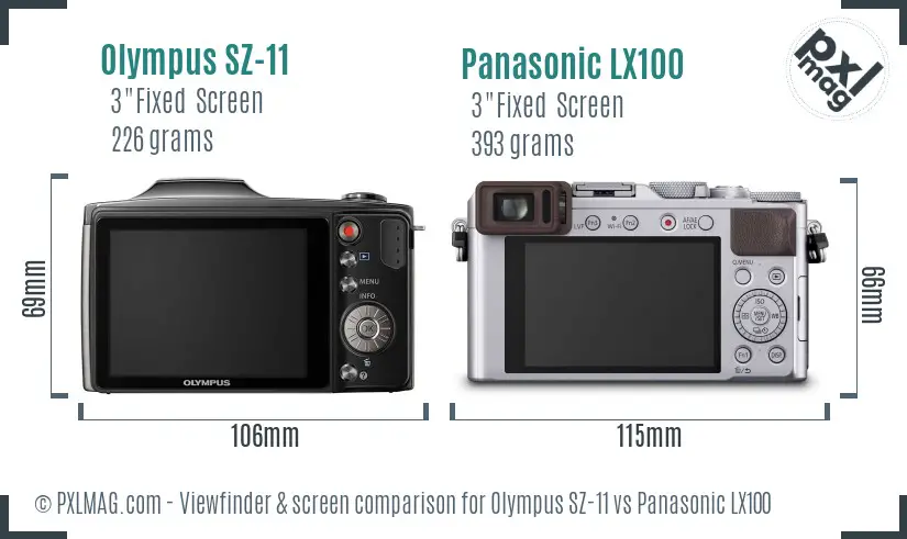 Olympus SZ-11 vs Panasonic LX100 Screen and Viewfinder comparison