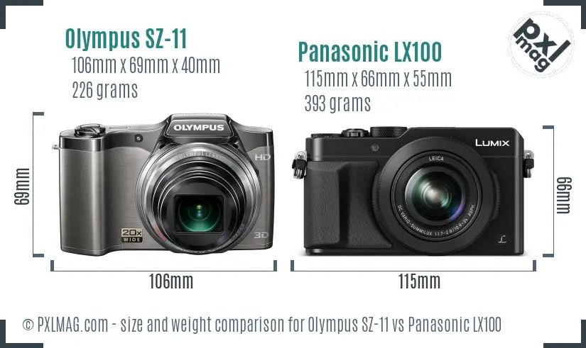 Olympus SZ-11 vs Panasonic LX100 size comparison