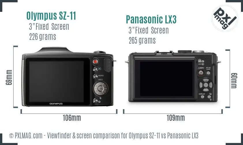Olympus SZ-11 vs Panasonic LX3 Screen and Viewfinder comparison