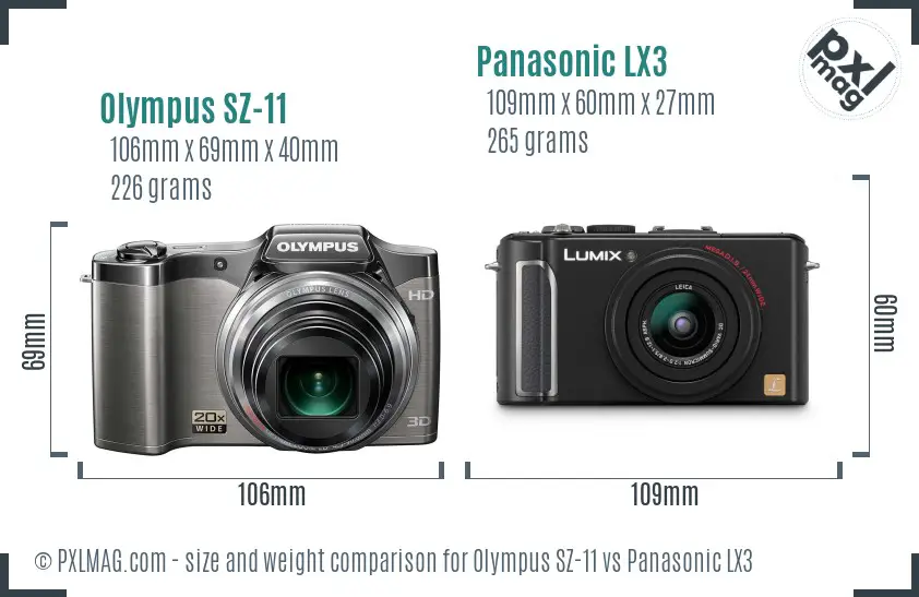 Olympus SZ-11 vs Panasonic LX3 size comparison