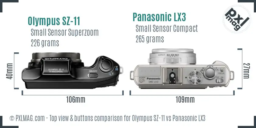 Olympus SZ-11 vs Panasonic LX3 top view buttons comparison