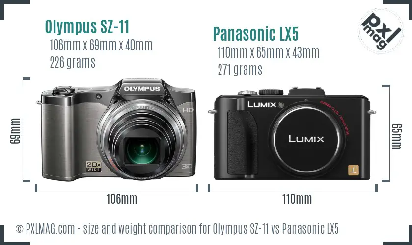 Olympus SZ-11 vs Panasonic LX5 size comparison