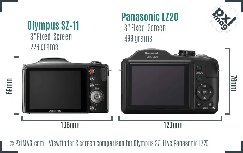 Olympus SZ-11 vs Panasonic LZ20 Screen and Viewfinder comparison