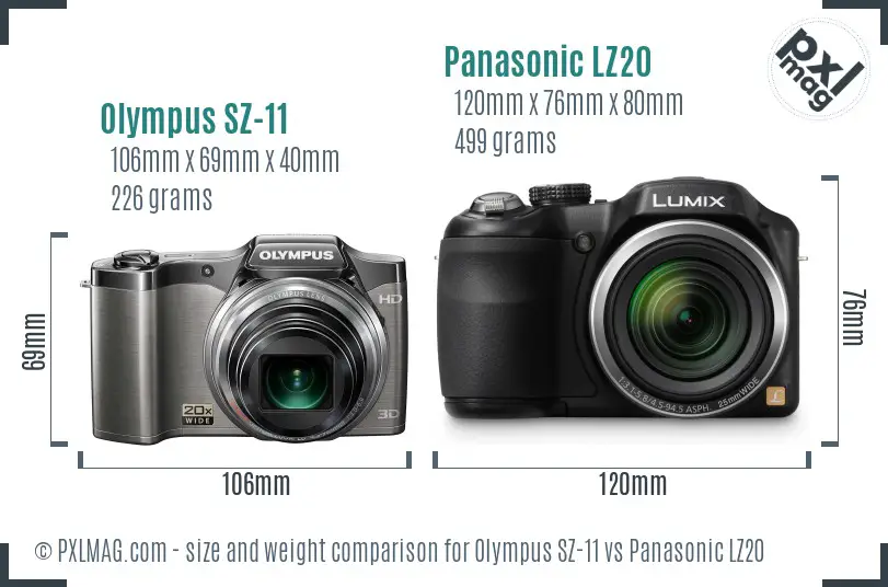 Olympus SZ-11 vs Panasonic LZ20 size comparison