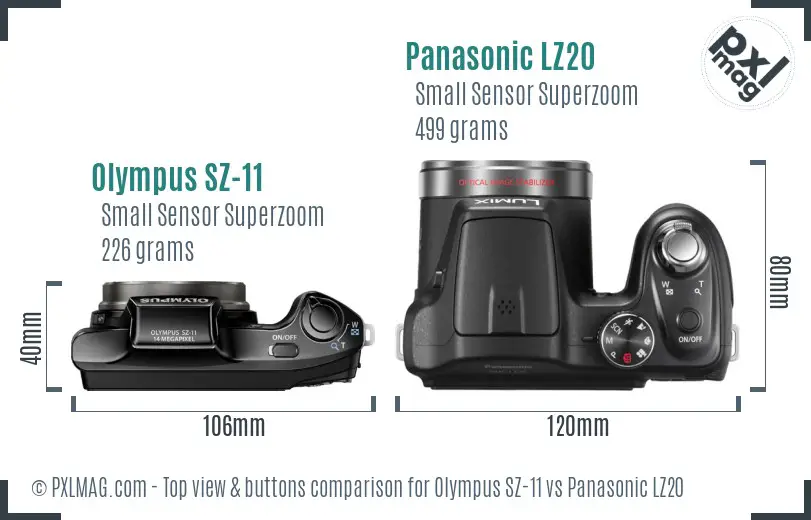 Olympus SZ-11 vs Panasonic LZ20 top view buttons comparison