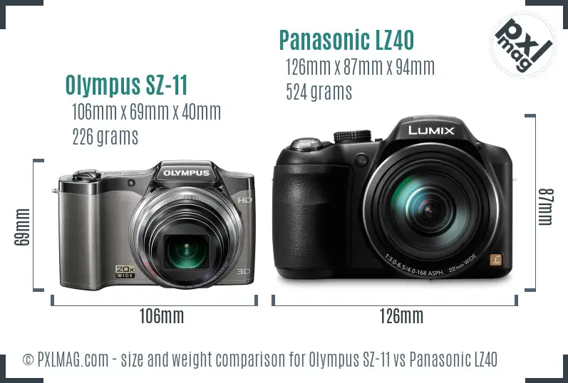 Olympus SZ-11 vs Panasonic LZ40 size comparison