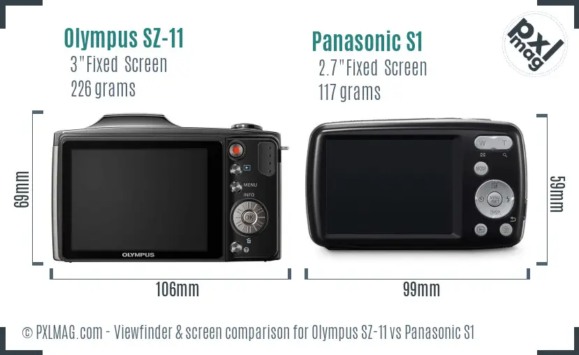 Olympus SZ-11 vs Panasonic S1 Screen and Viewfinder comparison