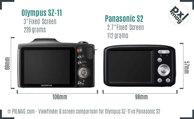 Olympus SZ-11 vs Panasonic S2 Screen and Viewfinder comparison