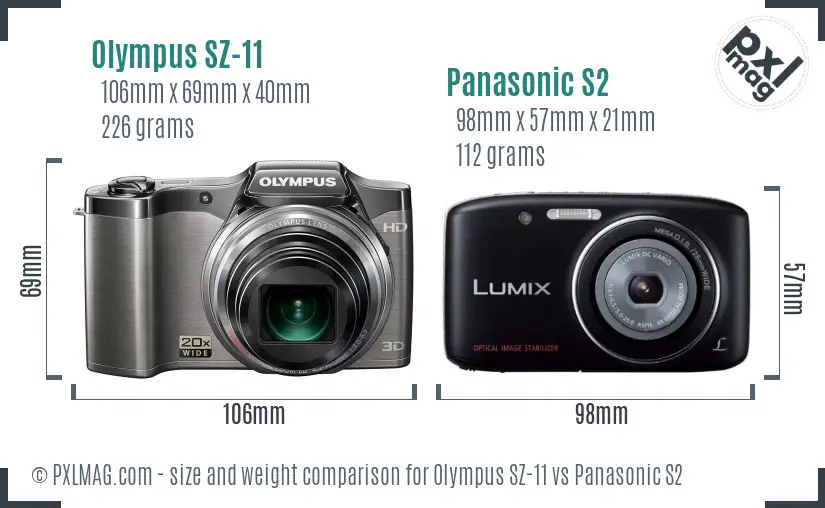 Olympus SZ-11 vs Panasonic S2 size comparison