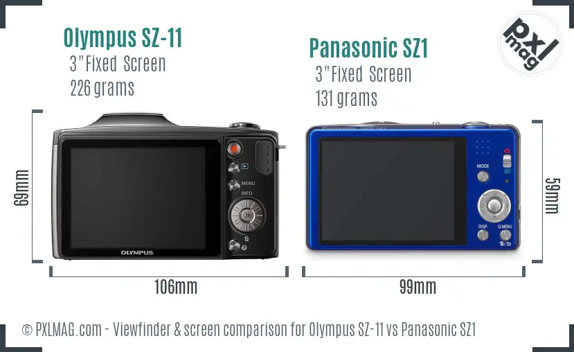 Olympus SZ-11 vs Panasonic SZ1 Screen and Viewfinder comparison