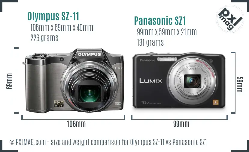 Olympus SZ-11 vs Panasonic SZ1 size comparison