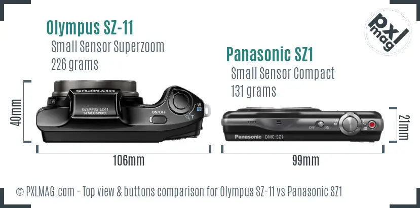 Olympus SZ-11 vs Panasonic SZ1 top view buttons comparison