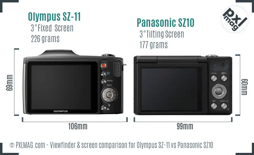 Olympus SZ-11 vs Panasonic SZ10 Screen and Viewfinder comparison