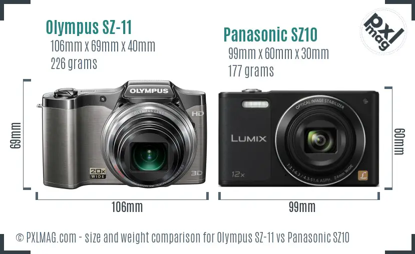 Olympus SZ-11 vs Panasonic SZ10 size comparison