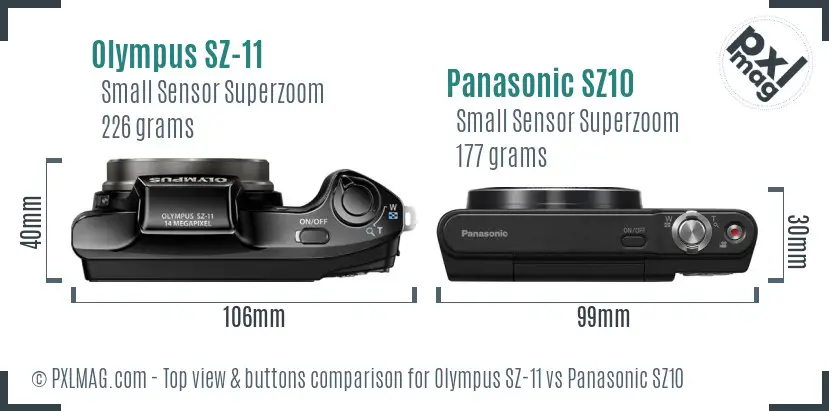 Olympus SZ-11 vs Panasonic SZ10 top view buttons comparison