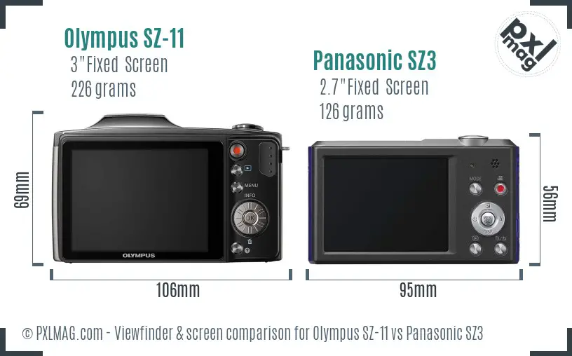 Olympus SZ-11 vs Panasonic SZ3 Screen and Viewfinder comparison