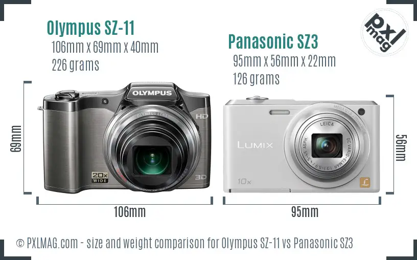 Olympus SZ-11 vs Panasonic SZ3 size comparison