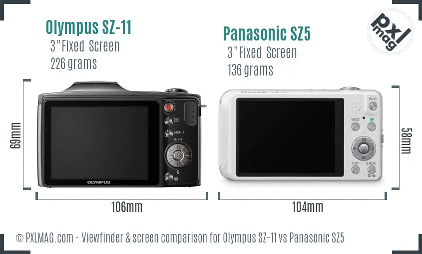 Olympus SZ-11 vs Panasonic SZ5 Screen and Viewfinder comparison