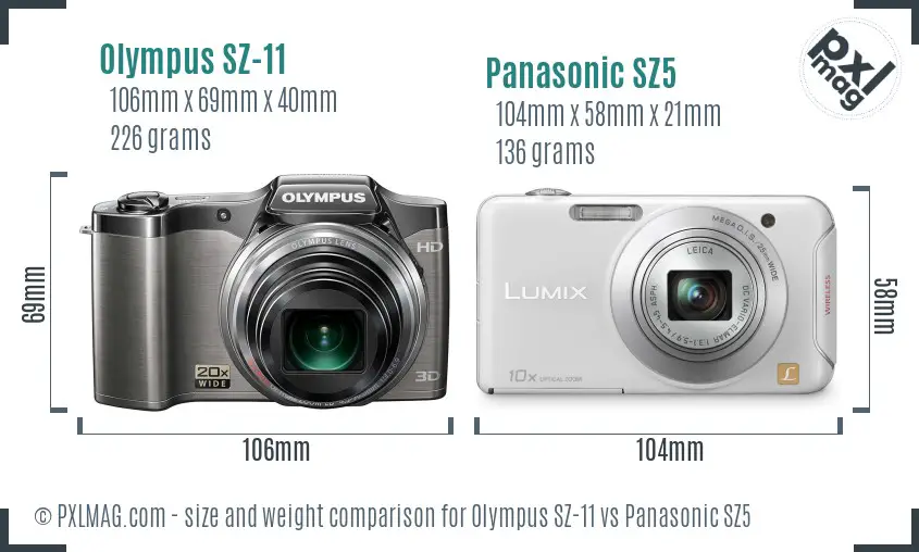 Olympus SZ-11 vs Panasonic SZ5 size comparison