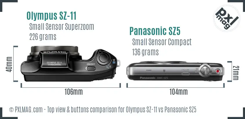 Olympus SZ-11 vs Panasonic SZ5 top view buttons comparison