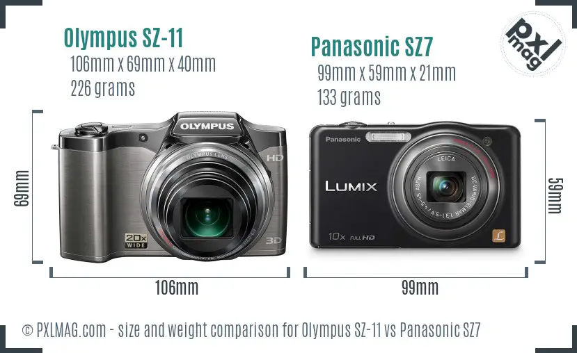 Olympus SZ-11 vs Panasonic SZ7 size comparison Olympus SZ-11 vs Panasonic SZ7 size comparison