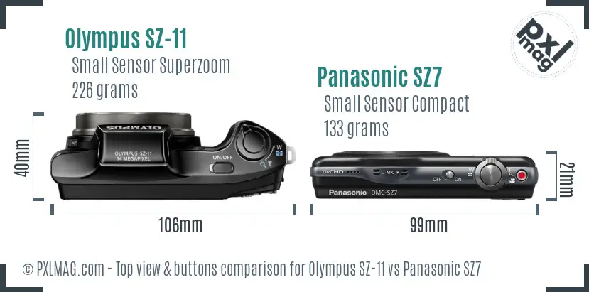 Olympus SZ-11 vs Panasonic SZ7 top view buttons comparison Olympus SZ-11 vs Panasonic SZ7 top view buttons comparison