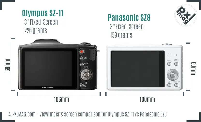 Olympus SZ-11 vs Panasonic SZ8 Screen and Viewfinder comparison Olympus SZ-11 vs Panasonic SZ8 Screen and Viewfinder comparison