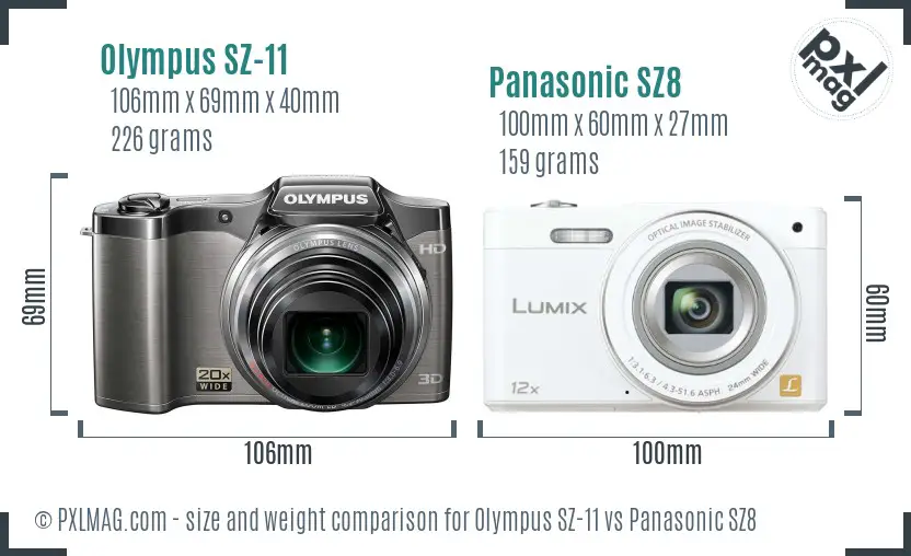 Olympus SZ-11 vs Panasonic SZ8 size comparison Olympus SZ-11 vs Panasonic SZ8 size comparison