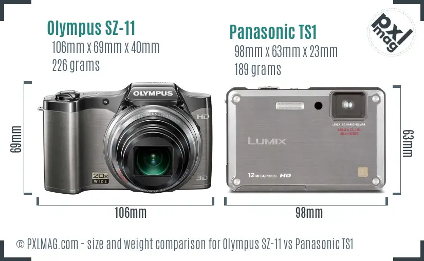 Olympus SZ-11 vs Panasonic TS1 size comparison