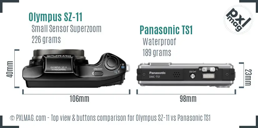 Olympus SZ-11 vs Panasonic TS1 top view buttons comparison