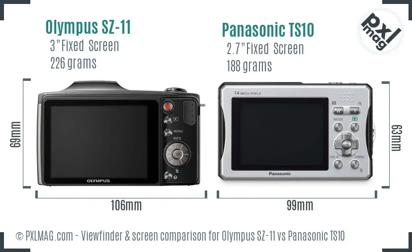 Olympus SZ-11 vs Panasonic TS10 Screen and Viewfinder comparison