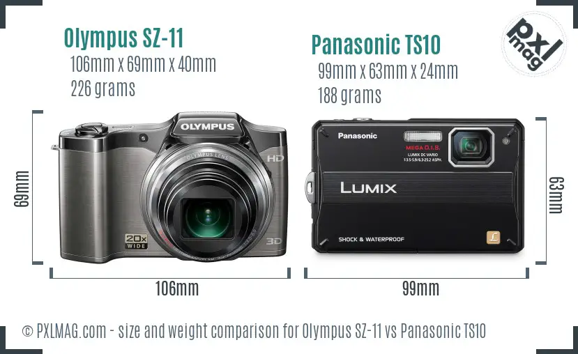 Olympus SZ-11 vs Panasonic TS10 size comparison