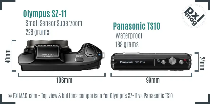 Olympus SZ-11 vs Panasonic TS10 top view buttons comparison