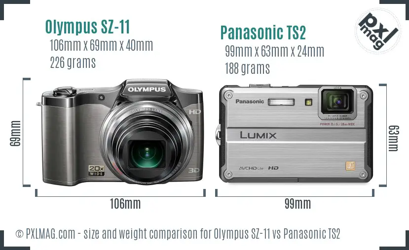 Olympus SZ-11 vs Panasonic TS2 size comparison