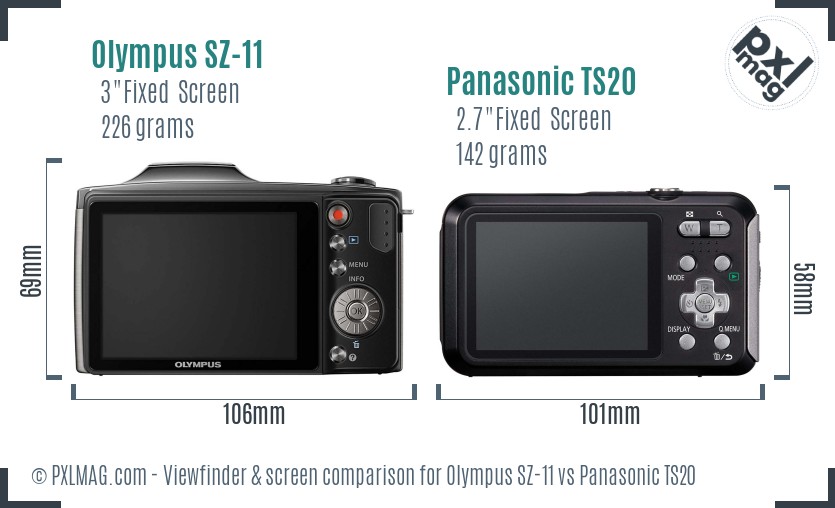 Olympus SZ-11 vs Panasonic TS20 Screen and Viewfinder comparison