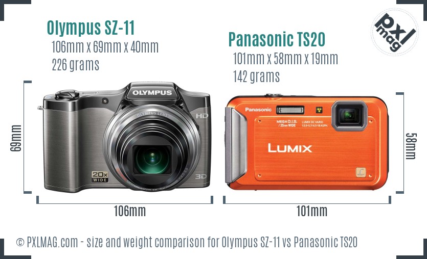 Olympus SZ-11 vs Panasonic TS20 size comparison