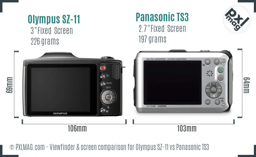 Olympus SZ-11 vs Panasonic TS3 Screen and Viewfinder comparison