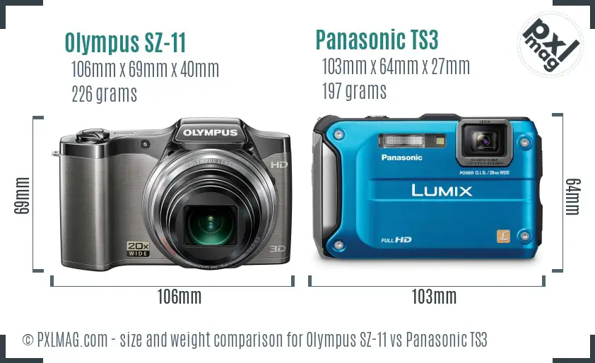 Olympus SZ-11 vs Panasonic TS3 size comparison