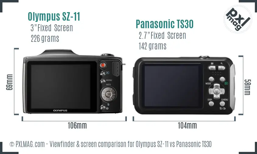Olympus SZ-11 vs Panasonic TS30 Screen and Viewfinder comparison