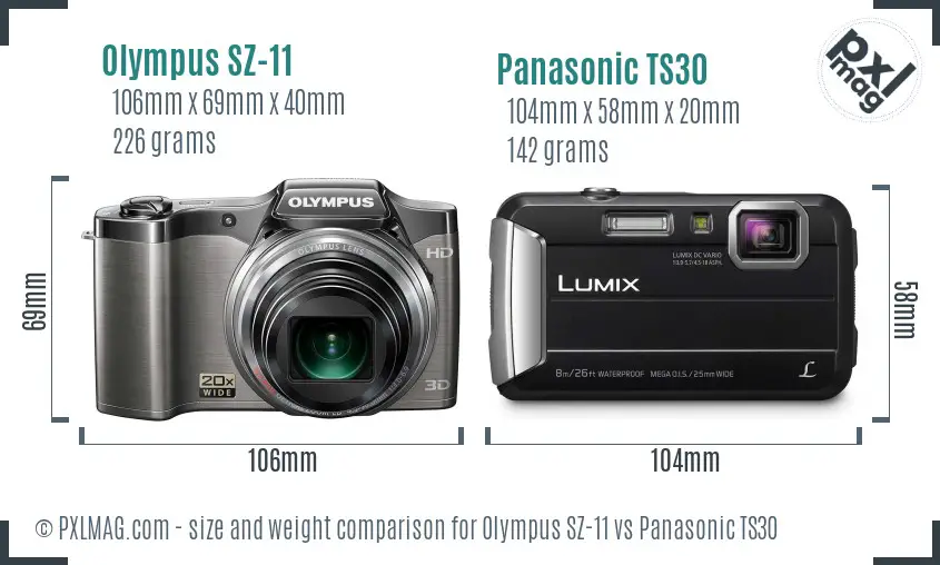 Olympus SZ-11 vs Panasonic TS30 size comparison