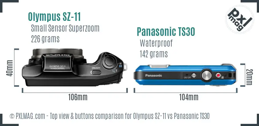 Olympus SZ-11 vs Panasonic TS30 top view buttons comparison