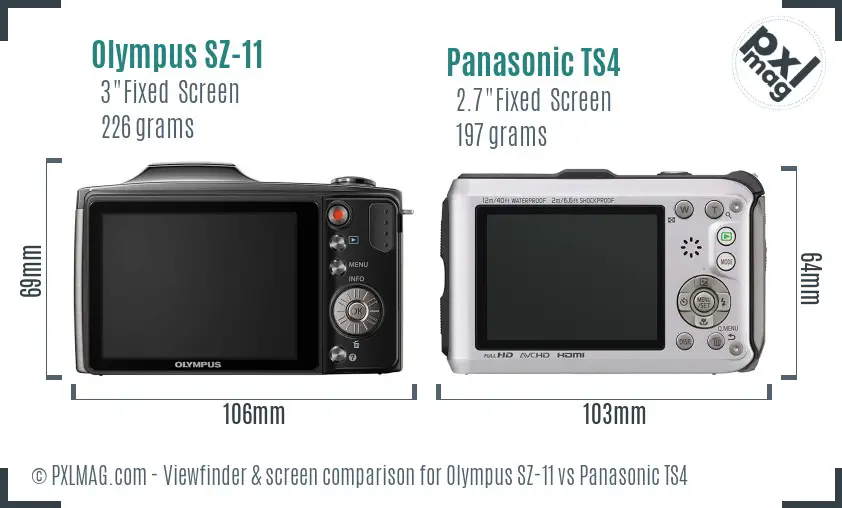 Olympus SZ-11 vs Panasonic TS4 Screen and Viewfinder comparison