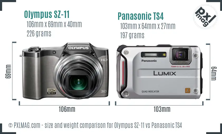 Olympus SZ-11 vs Panasonic TS4 size comparison