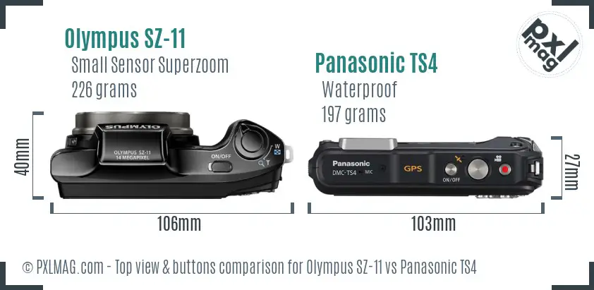 Olympus SZ-11 vs Panasonic TS4 top view buttons comparison