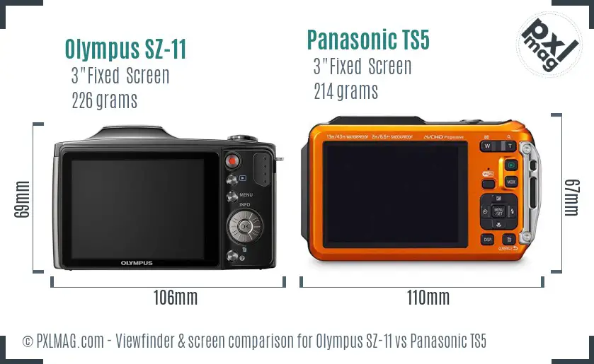 Olympus SZ-11 vs Panasonic TS5 Screen and Viewfinder comparison